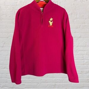 Disney‎ Store Winnie The Pooh Fleece Pullover Magenta Embroidered Bear XL Y2K